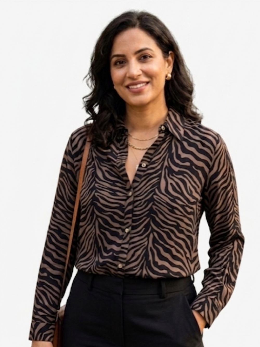 Escapada Veda Zebra Print NWT Long Sleeve Blouse Brown Black Animal Print S

ZZ